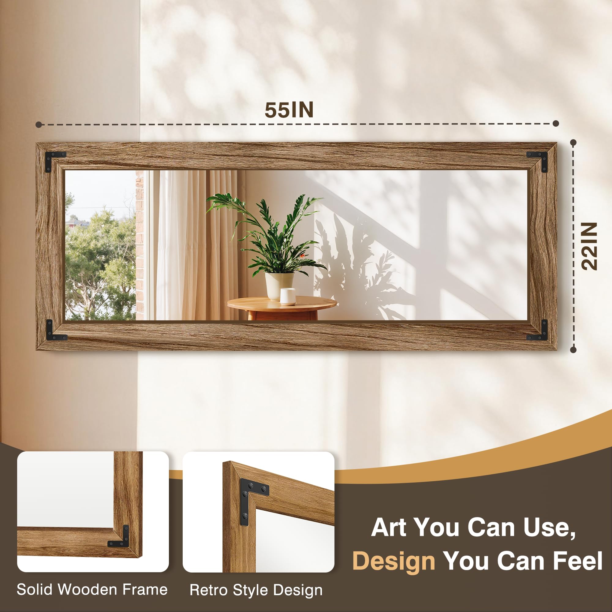 Rustic Farmhouse Wall & Floor Mirror – Solid Wood Frame