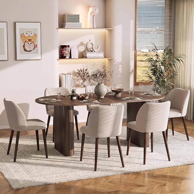 Camel Upholstered Dining Chairs, Set of 6