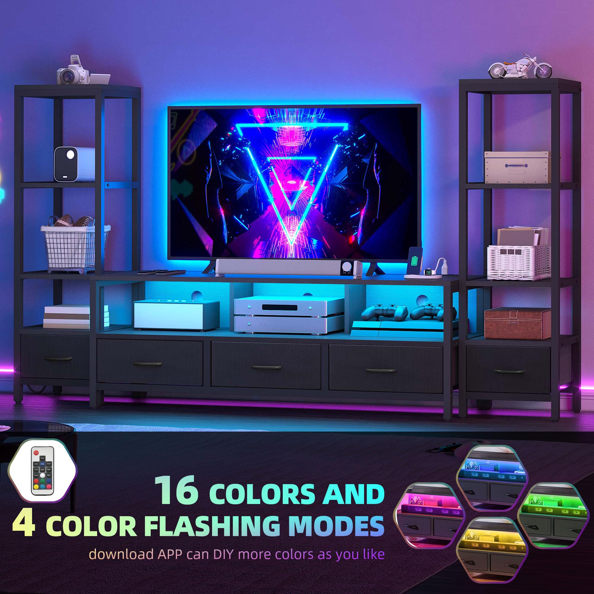 Entertainment Center with Bookshelves & LED TV Stand