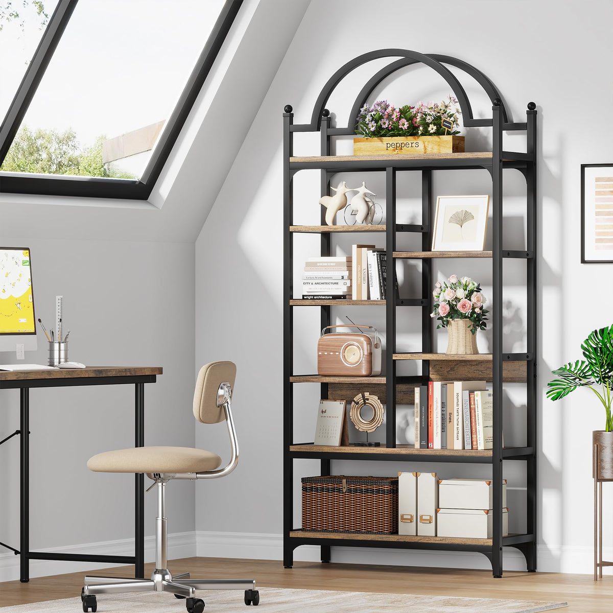 Arched 8-Shelf Bookcase