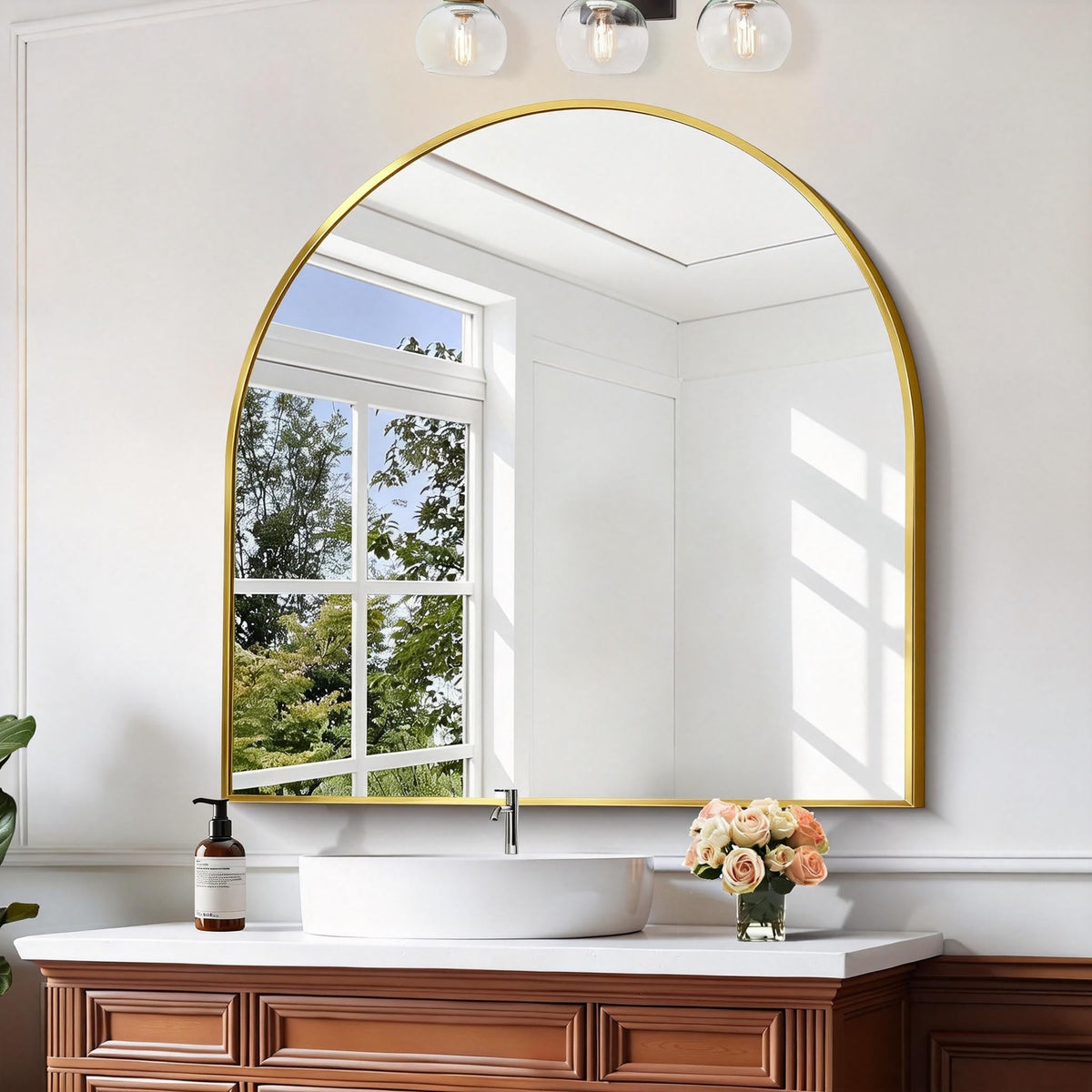 CIRCUMI Arched Wall Mirror, 42"x42" Gold Arched Mirror for Entryway Table