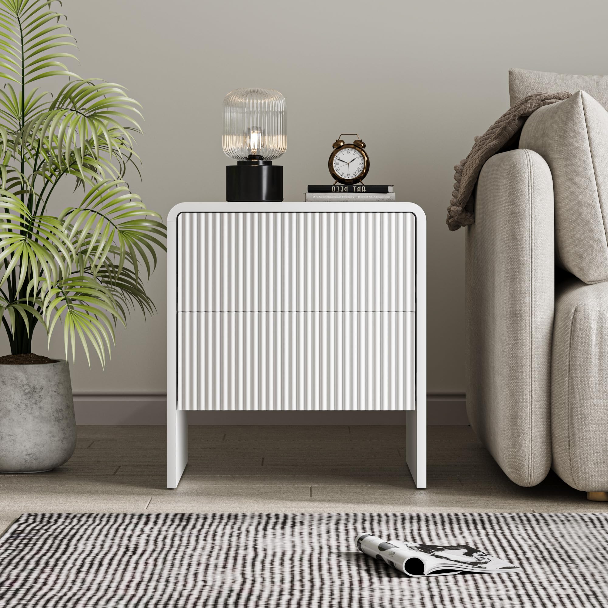 2-Drawer Curved Nightstand with Push-to-Open Storage