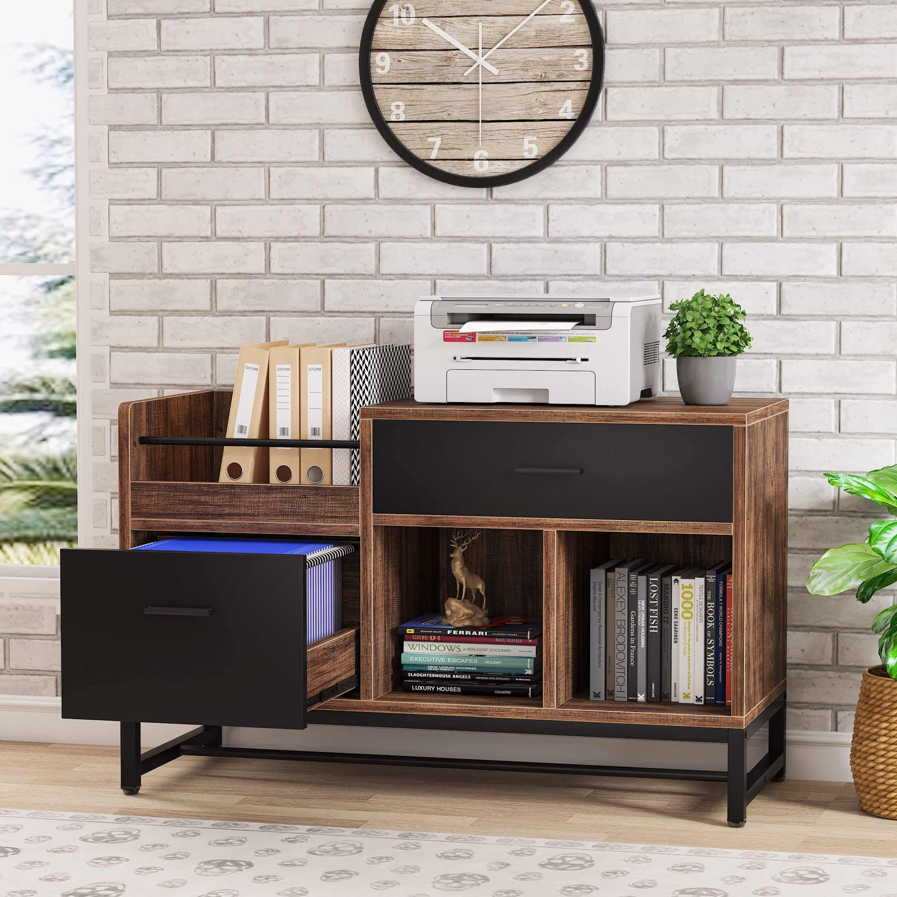 Lateral Filing Cabinet with 2 Drawers & Open Shelves