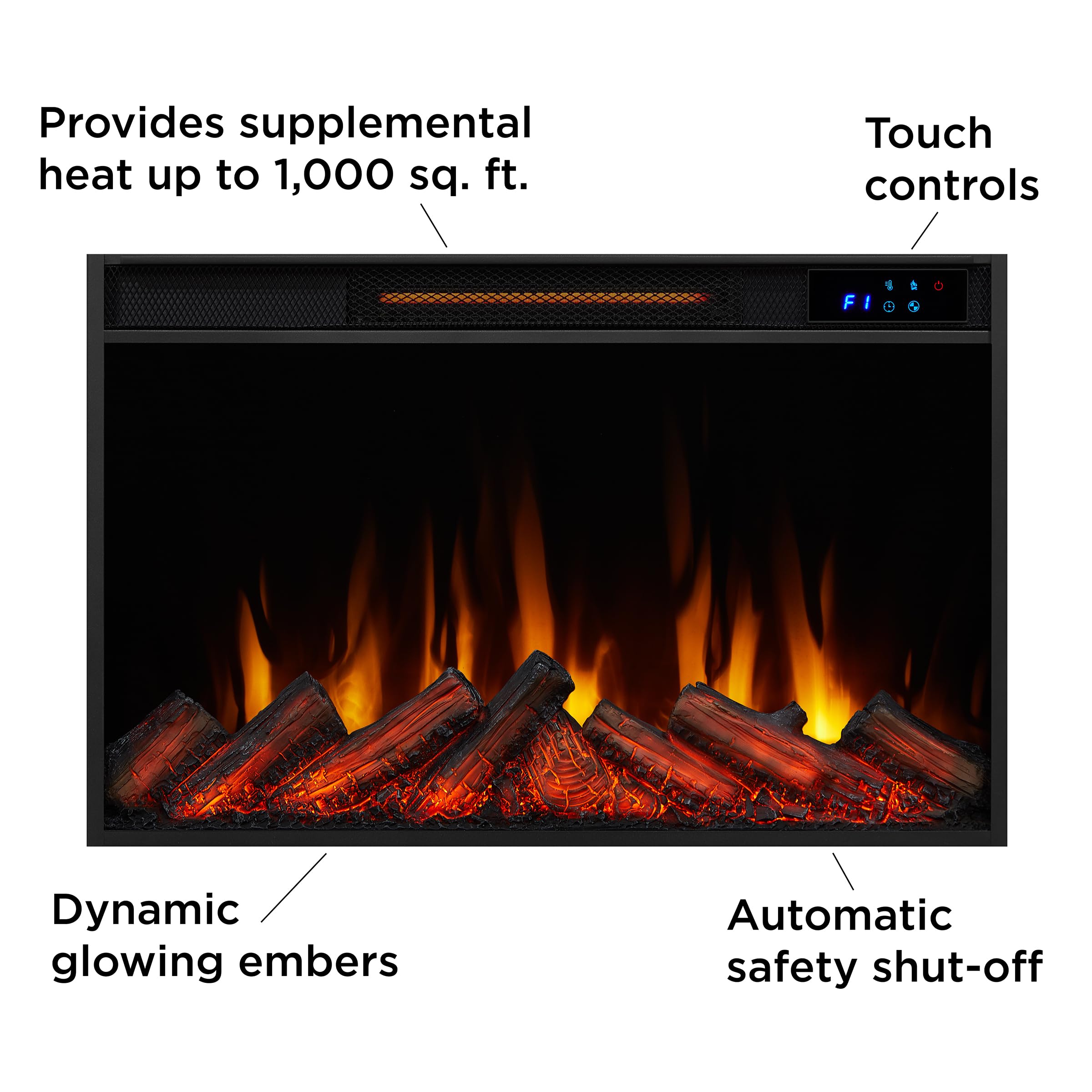 Real Flame Marshall 49" Slim Electric Fireplace with Mantel for Living Room or Bedroom, Replaceable Fireplace Insert Heater, Realistic Log and Flame Effect, Remote Control, White