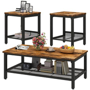 Coffee Table Set of 3, Rustic Brown