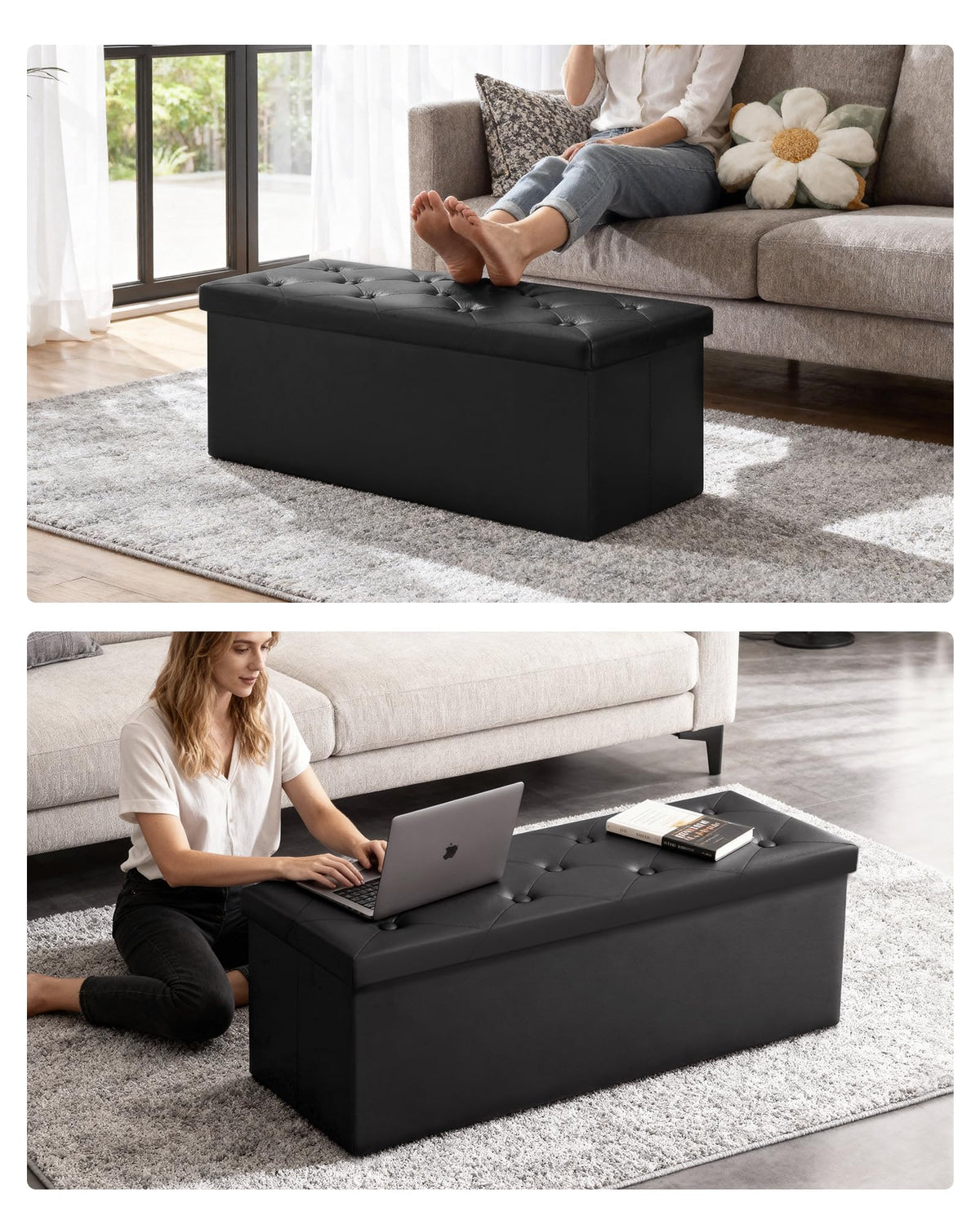 Folding Storage Ottoman Bench