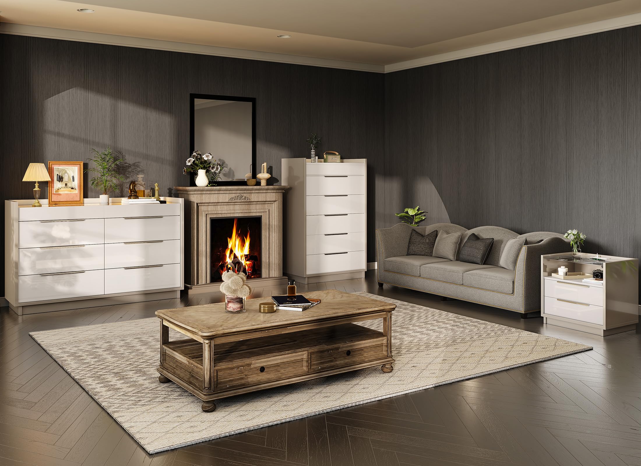 3-Piece Bedroom Dresser Set with LED & Charging Nightstands