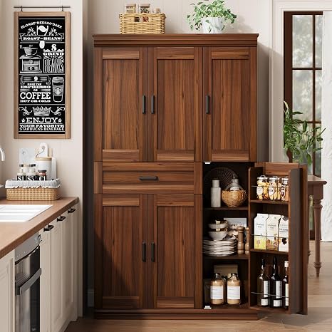 Tall Kitchen Pantry Storage Cabinet with Doors & Shelves