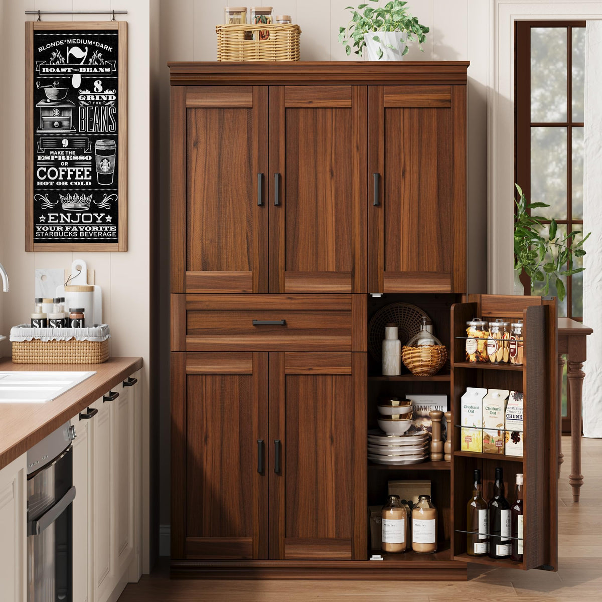 Garvee 70" Tall Kitchen Pantry Storage Cabinet,Modern Kitchen Hutch Cabinet