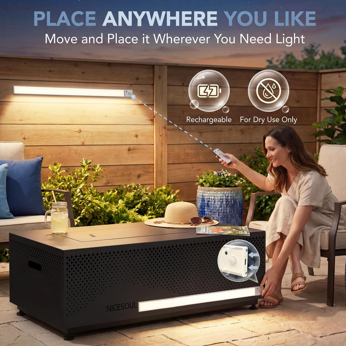 NICESOUL 42'' Propane/Natural Gas Fire Pit Table, Rectangle Firepits with Tank Table, 50000 BTU Modern Outdoor Fireplace with LED Lights for Outside Patio Backyard Deck Porch, CSA Certified, Dark Gray