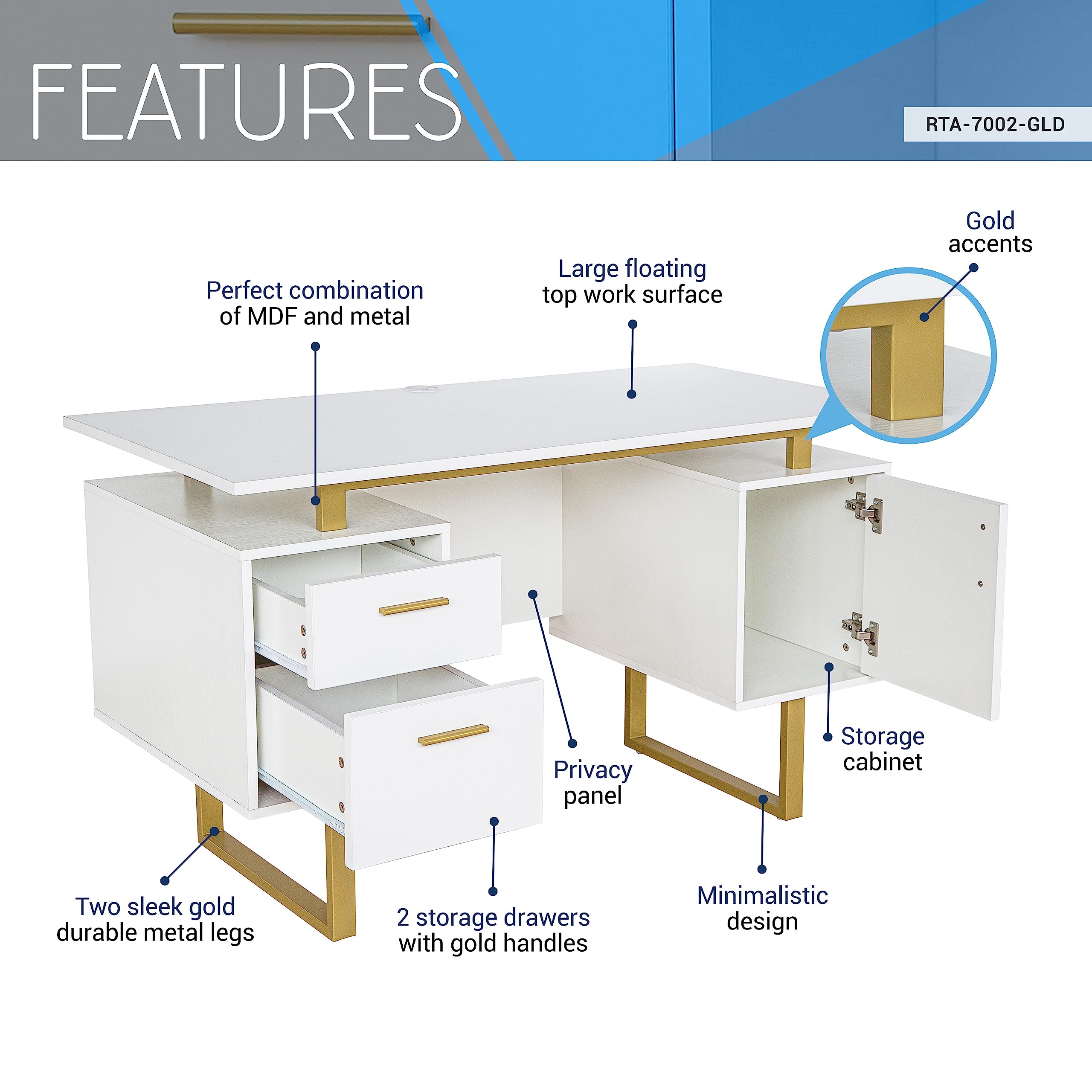 Modern Computer Desk with Drawers & Storage Cabinet