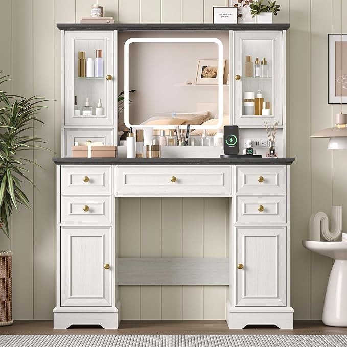 Farmhouse Makeup Vanity with Lighted Mirror