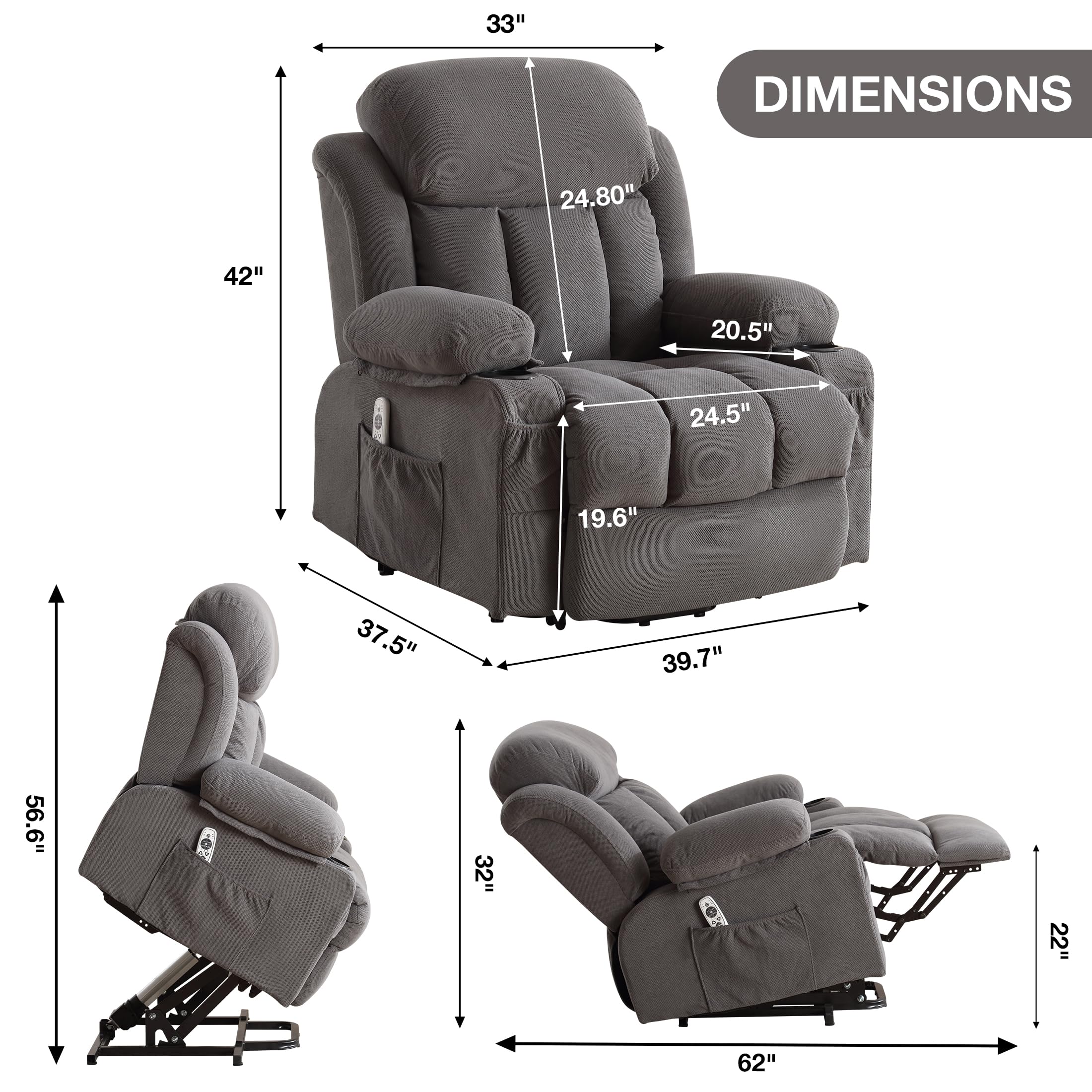 Power Lift Recliner Chair with Massage & Heat