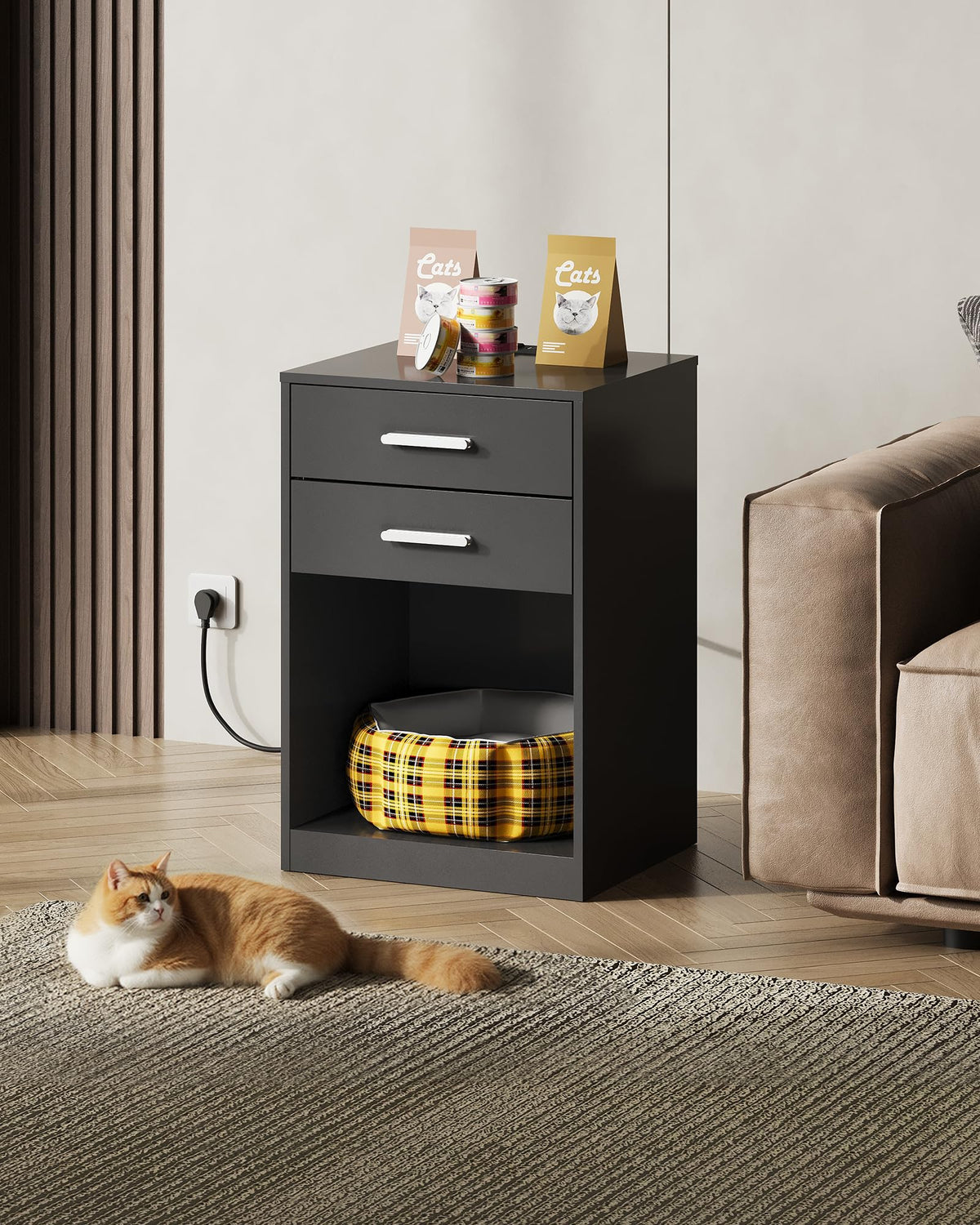WLIVE Nightstands Set of 2 with Charging Station, Bedside Table with Drawer
