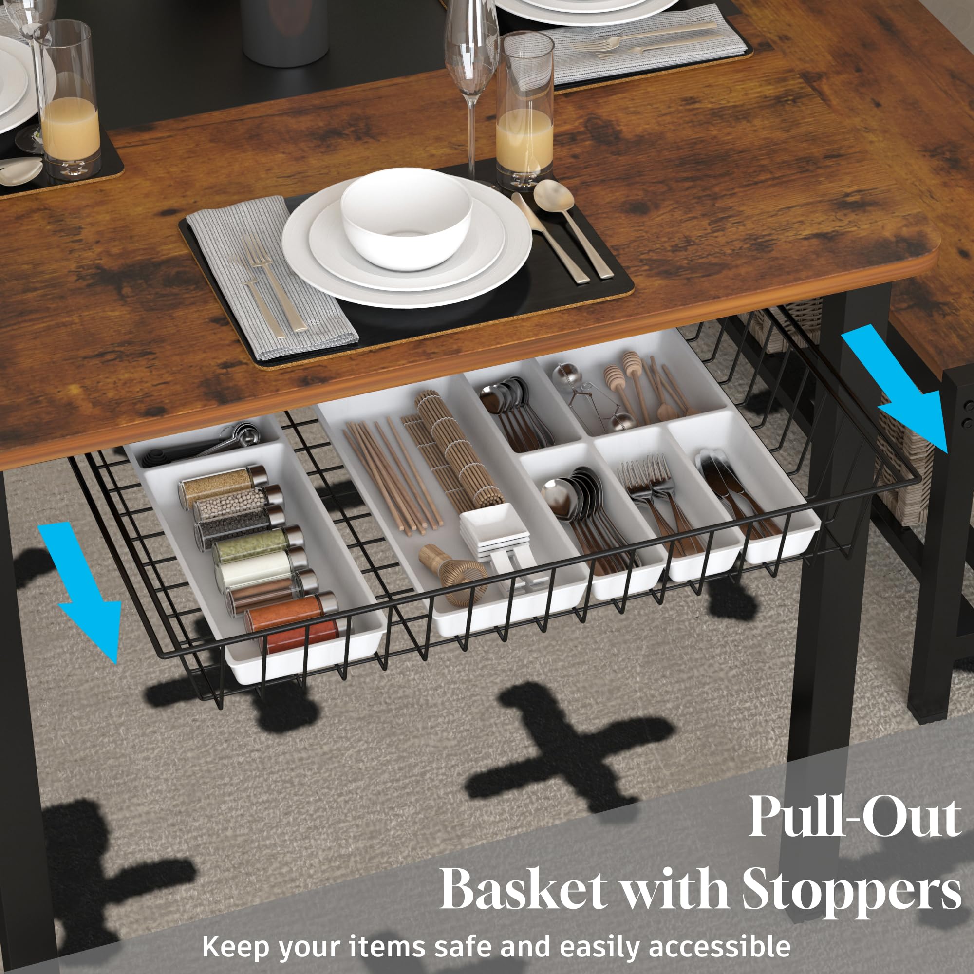 Industrial Dining Table Set with Benches & Chairs