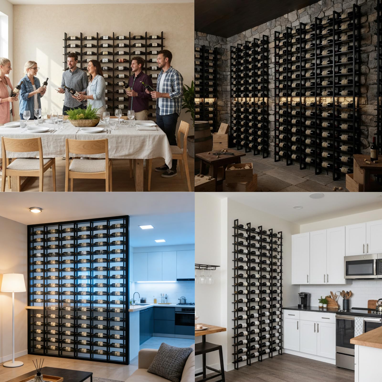 RAJYQODIS Large Wall Mount Wine Rack, 16 Tier 48 Bottle Wine Storage Organizer Display Holder, Metal Liquor Display for Wine Cellars, Home Bars, Kitchens, and Dining Rooms