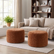 Scingu Upholstered Round Pouf Ottoman Set of 2, Orange-Brown Footstools