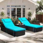 Outdoor Wicker Chaise Lounge Set with Side Table (3-Piece)