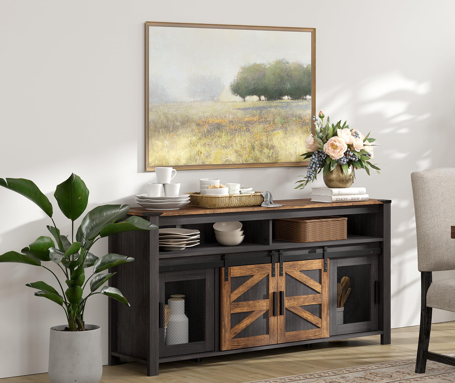 Farmhouse Buffet Cabinet with Sliding Barn Doors