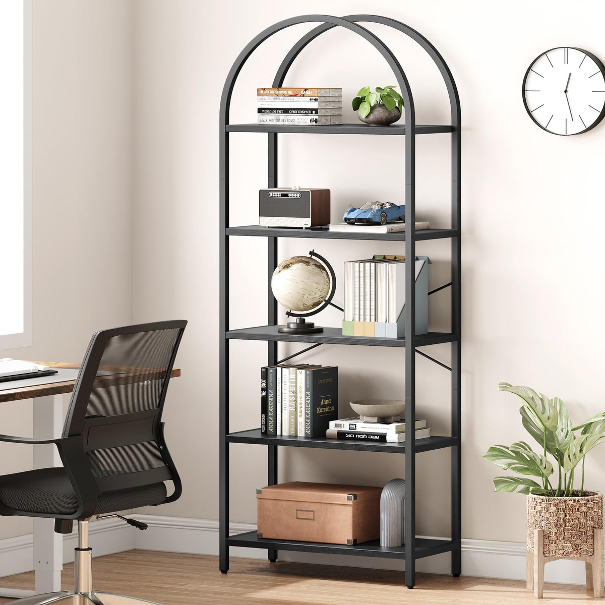 5-Tier Arched Bookcase with Metal Frame
