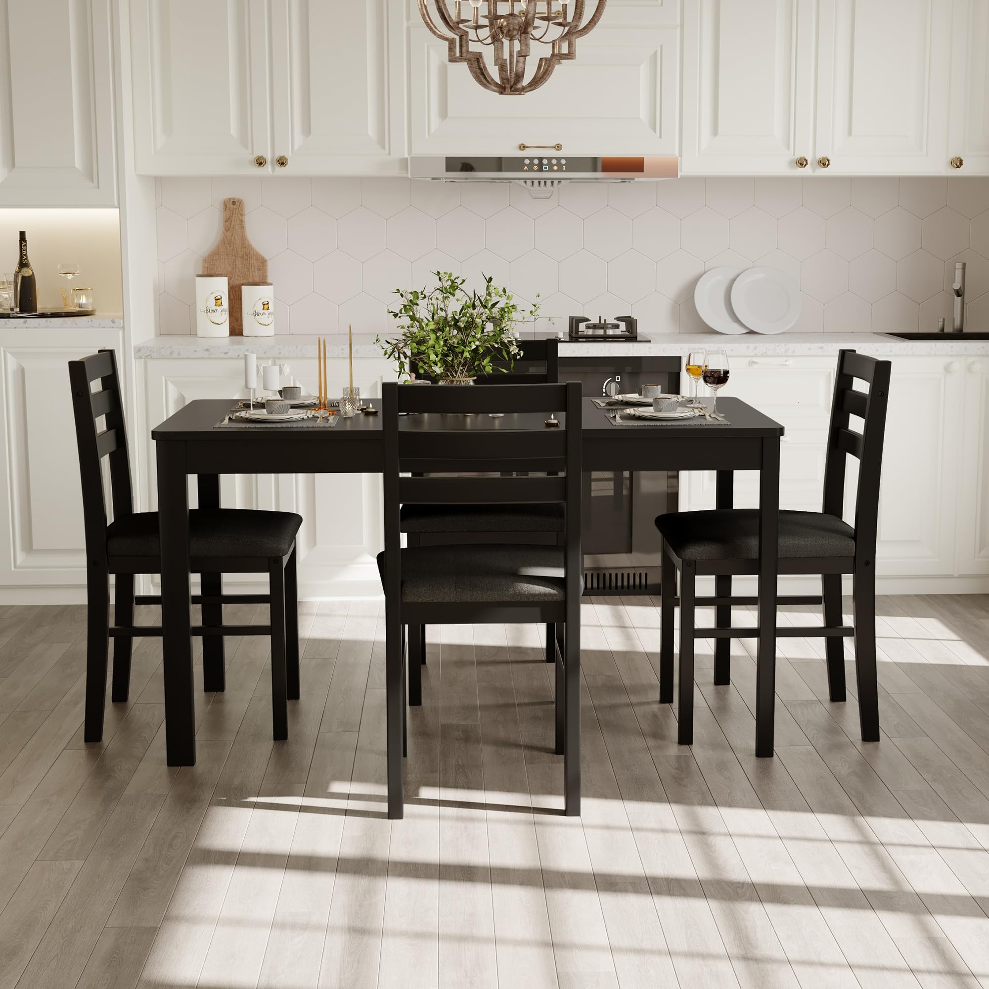 5-Piece Solid Wood Dining Table Set for 4