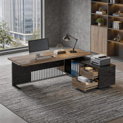 70.86 inch Inch Large Executive Desk with Drawers Cabinet, L Shaped Office Desk, Computer Desk with Universal Charging Ports and Cable Management for Business Furniture Set Workstation for Home Office