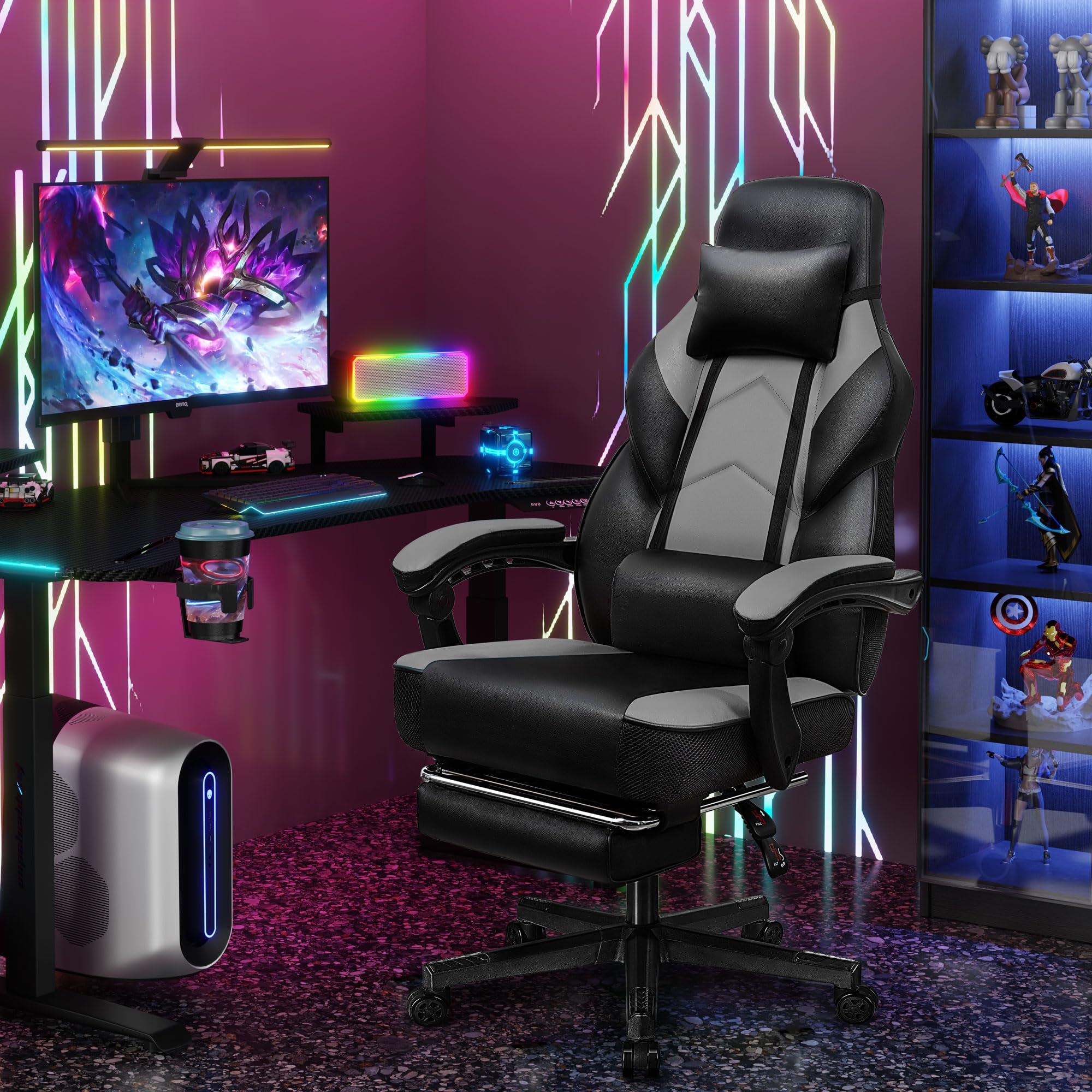 Big & Tall Gaming Chair with Footrest & Massage Lumbar