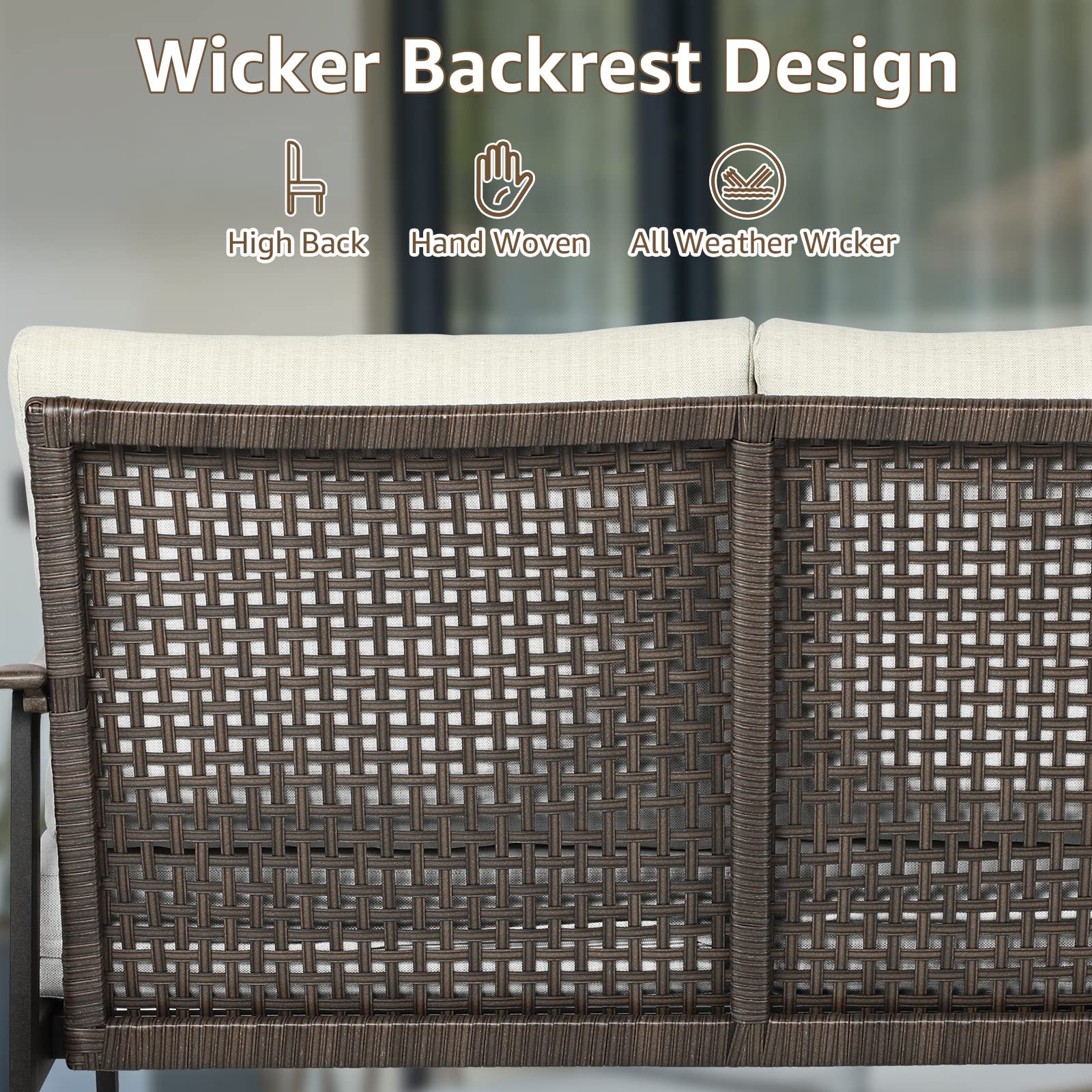 Patio Loveseat Sofa with Wicker Backrest & 6" Cushion
