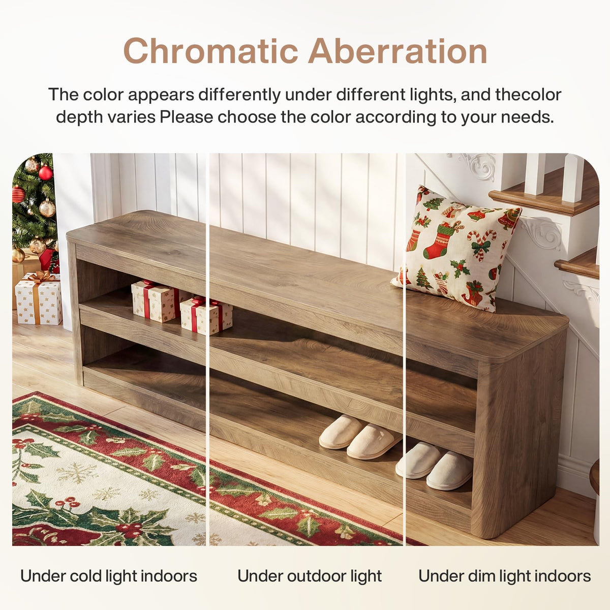 Tribesigns 55" Farmhouse Entryway Bench, 3-Tier Open Storage Shoe Bench with Rounded Corners, Wood Look Indoor End of Bed Seat for Entrance, Hallway, Foyer, Bedroom (Walnut Brown)