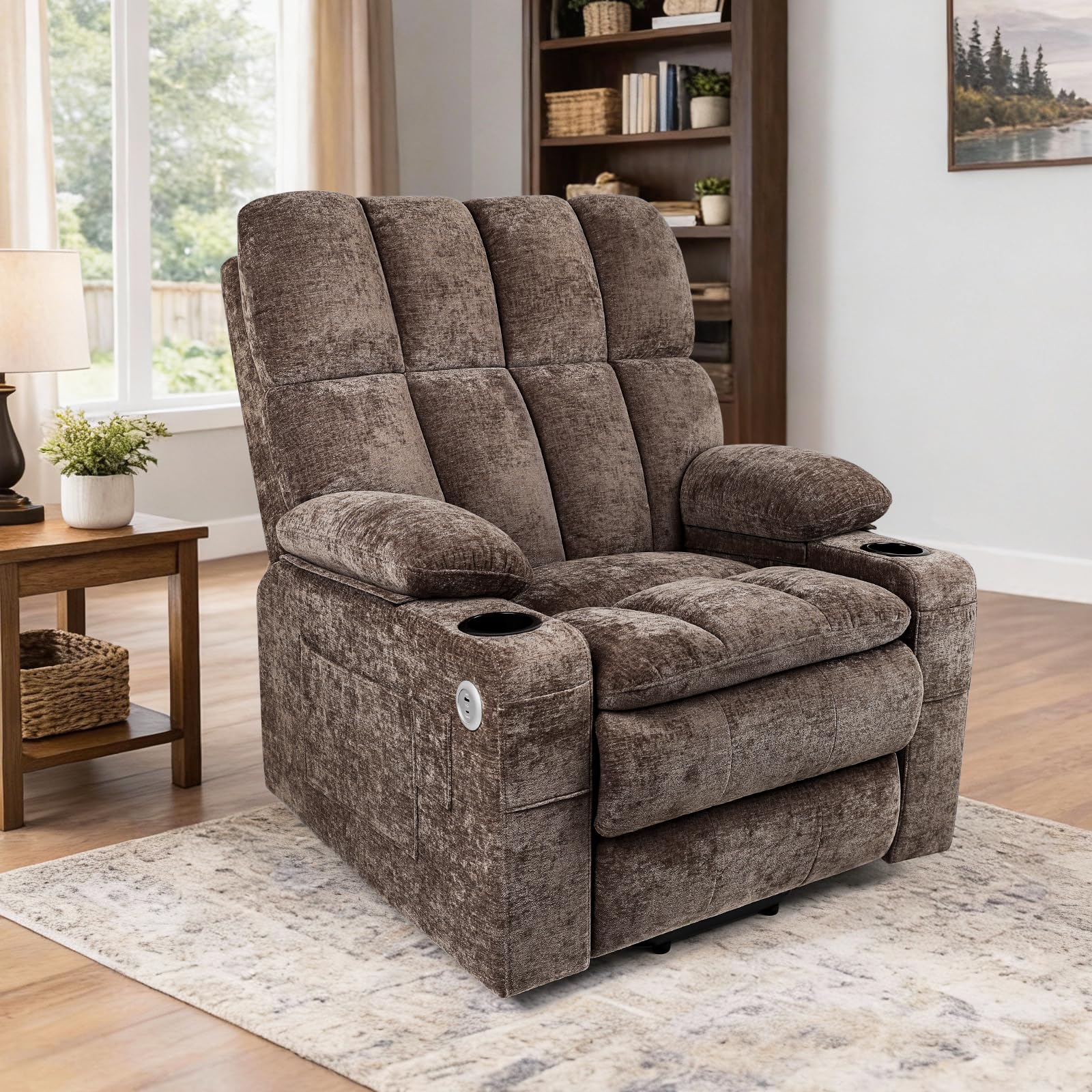 Power Recliner Chair with Wide Seat, USB & Type-C Charging, Dual Remotes