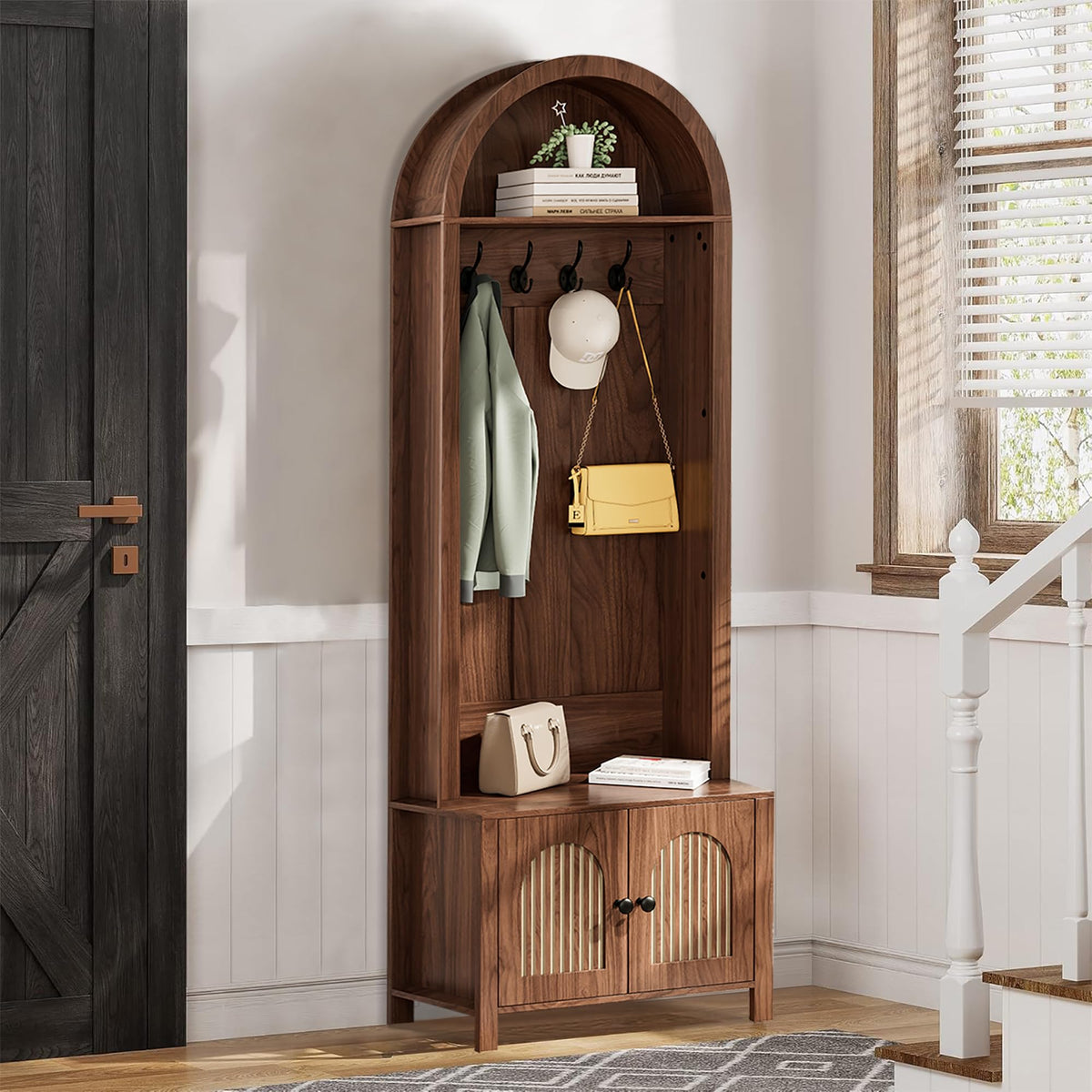 Arched Hall Tree with Bench and Shoe Storage