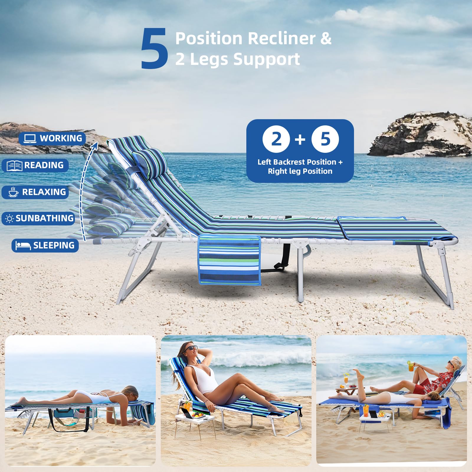 3-in-1 Outdoor Lounge Chair with Face Hole & Folding Side Table