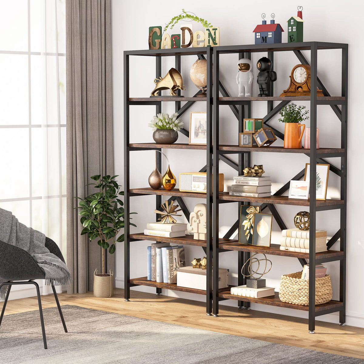Industrial 6-Tier Bookshelf