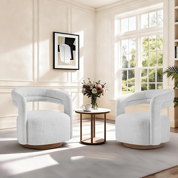 Cream Swivel Accent Chairs, Set of 2