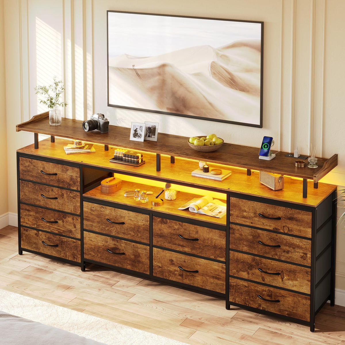BTHFST 12 Drawers TV Stand Dresser for Bedroom for 55, 60, 70 inch TV