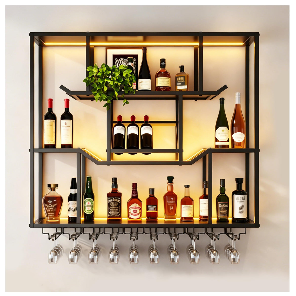 39.9-Inch LED Lighted Wall Wine Rack with Glass Holder for Home Bar