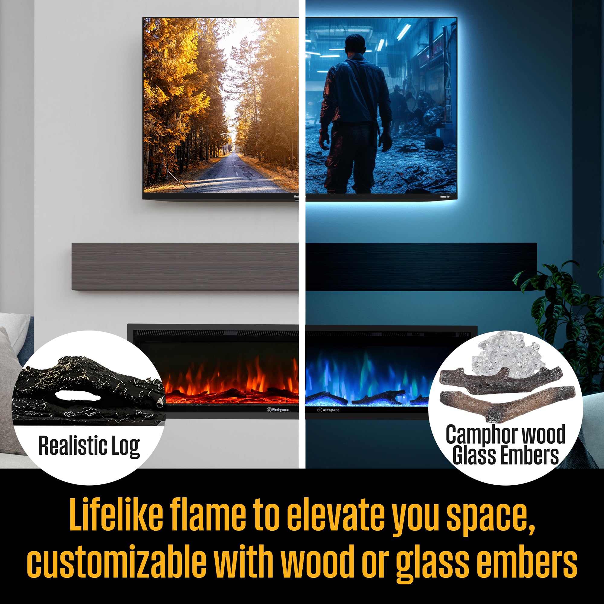 Electric Fireplace Heater with Color Changing Flames