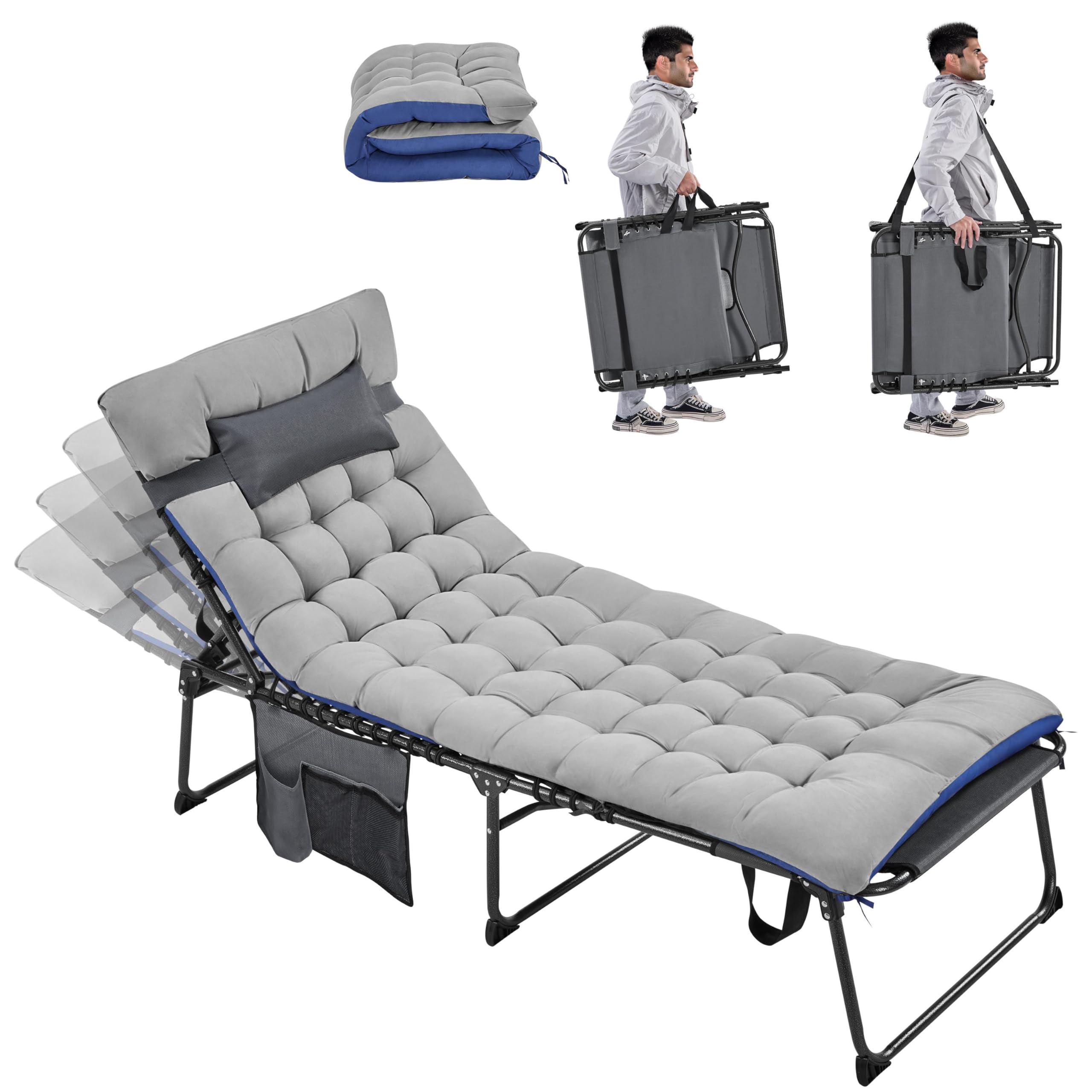 Folding Chaise Lounge Chair with Face Hole & 5-Position Backrest