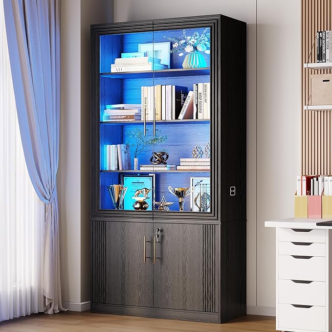71" Glass Door Display Cabinet with LED Lights & Lock