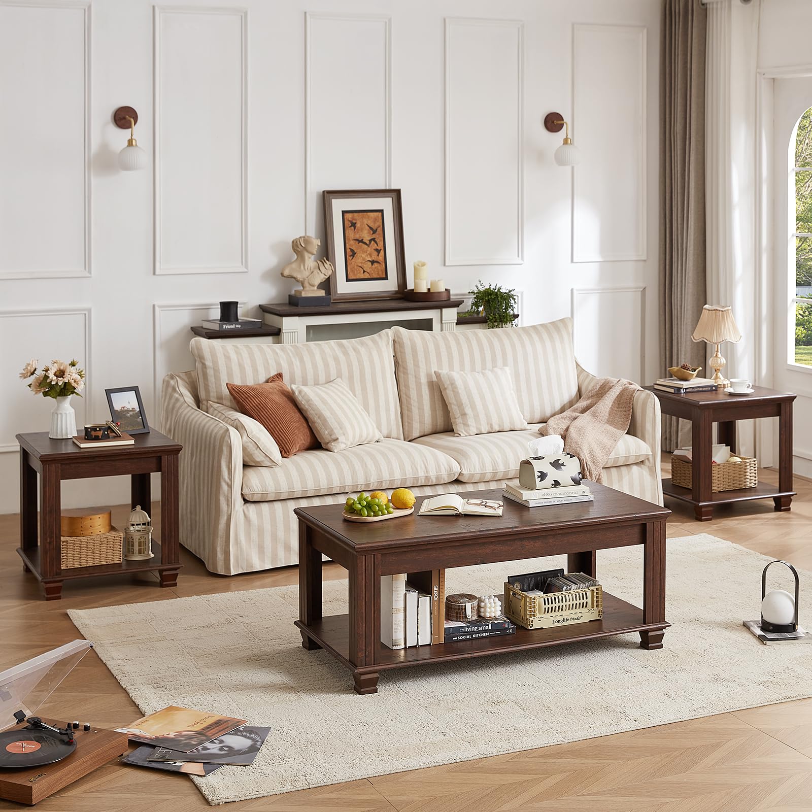 Farmhouse Coffee Table Set of 3 with Open Shelf