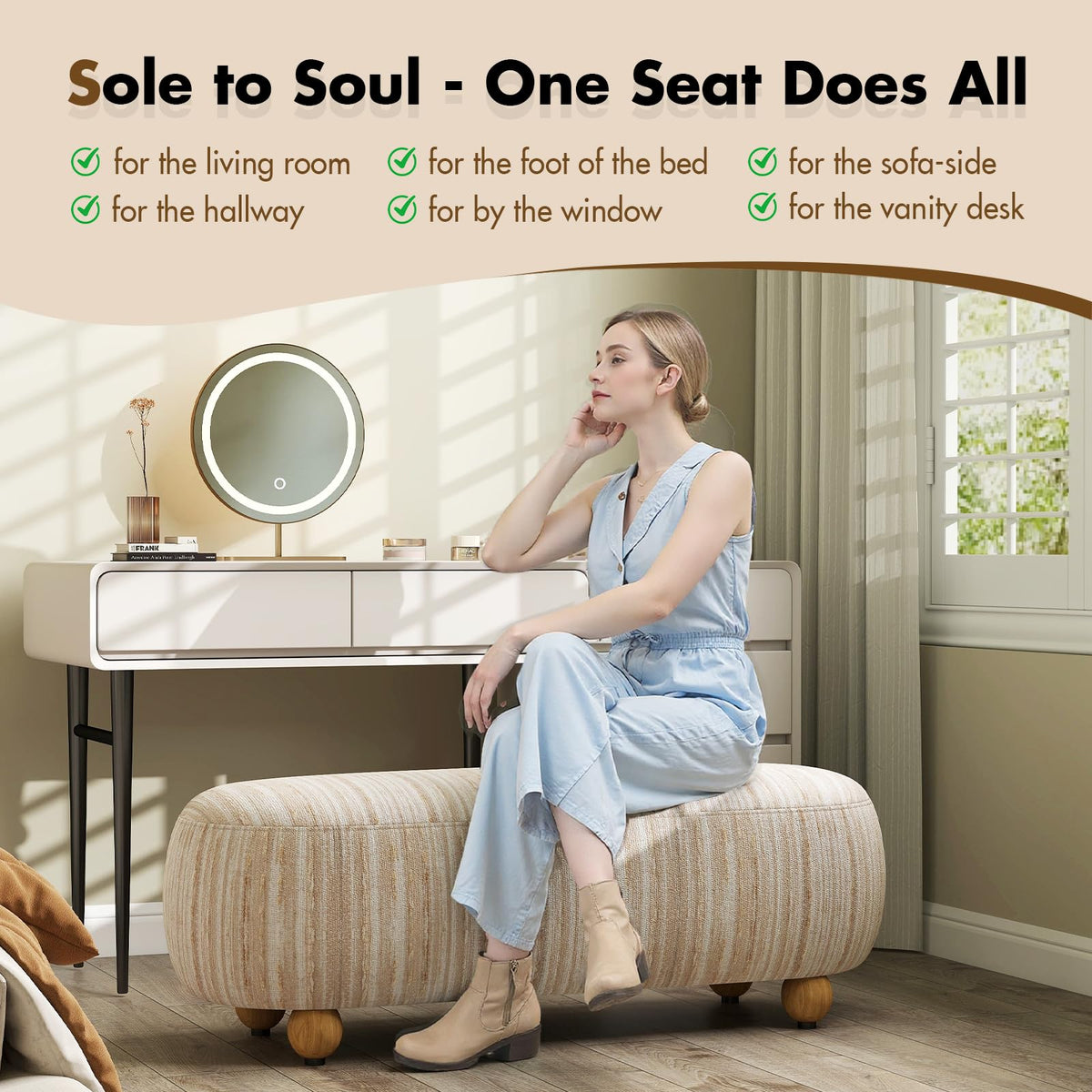 Oatmeal Linen Upholstered Bench