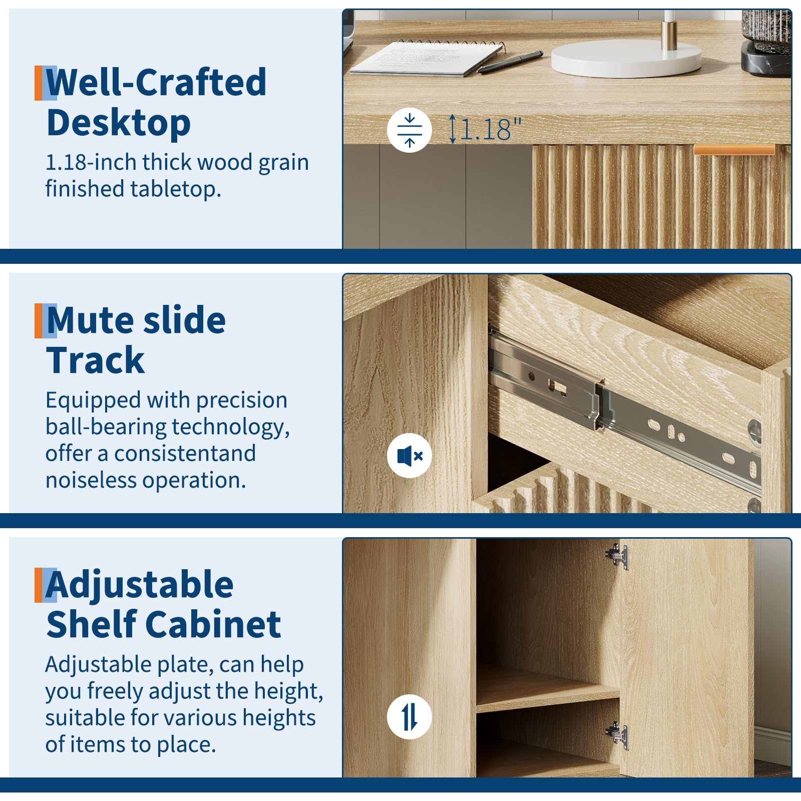 60" Fluted Executive Desk with Storage Cabinet