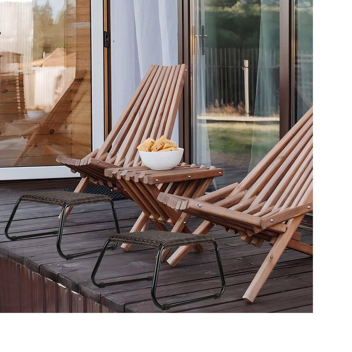 Outdoor Rattan Footstools, Set of 2