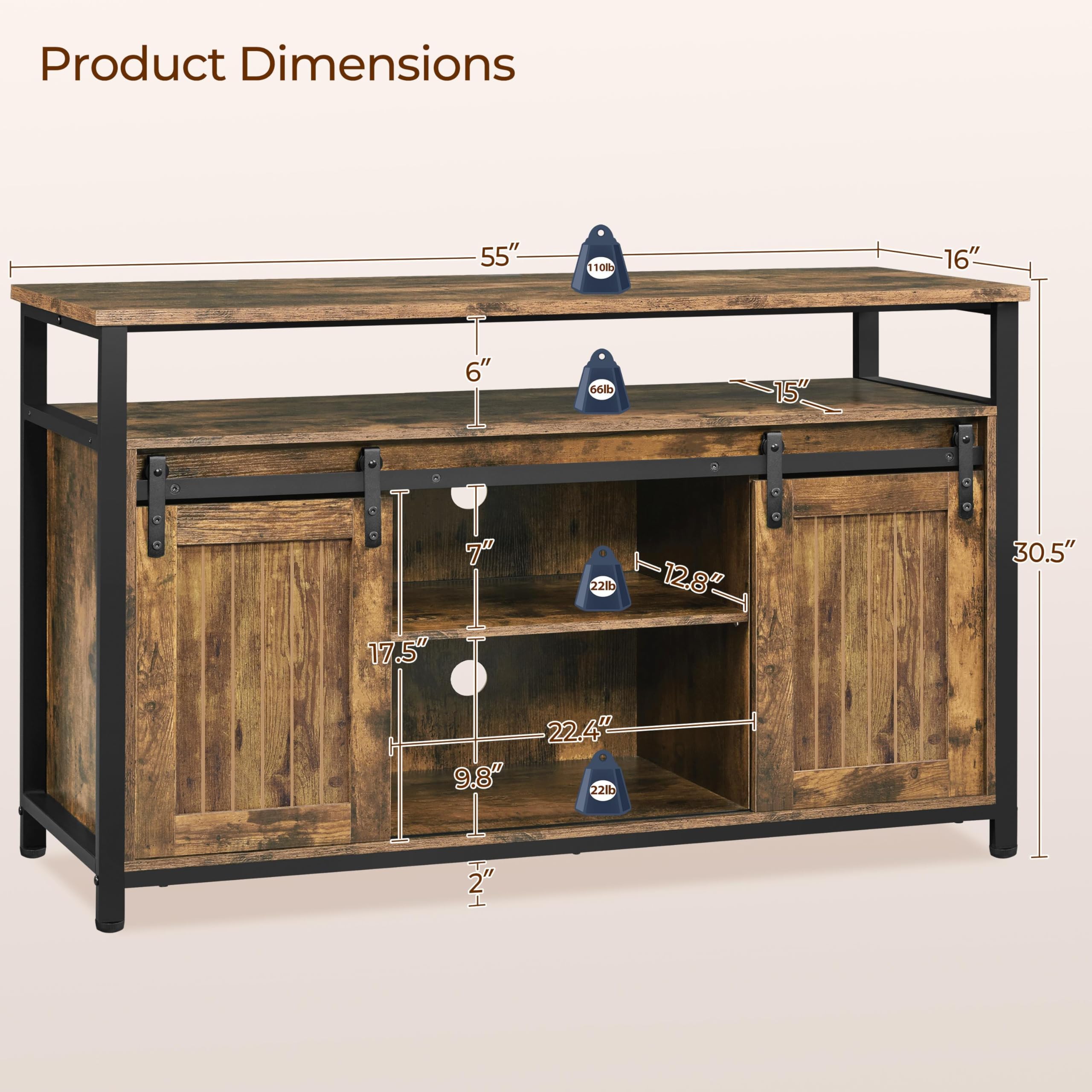 Rustic Brown TV Stand with Sliding Barn Doors