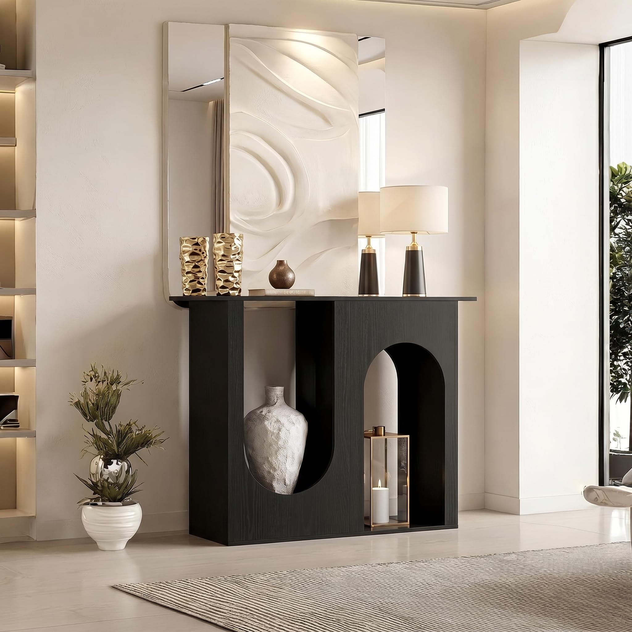 Tribesigns Black Entryway Table, 39.4'' Narrow Console Table with Arched Design, Modern Foyer Table for Entryway, Hallway, Easy Assembly