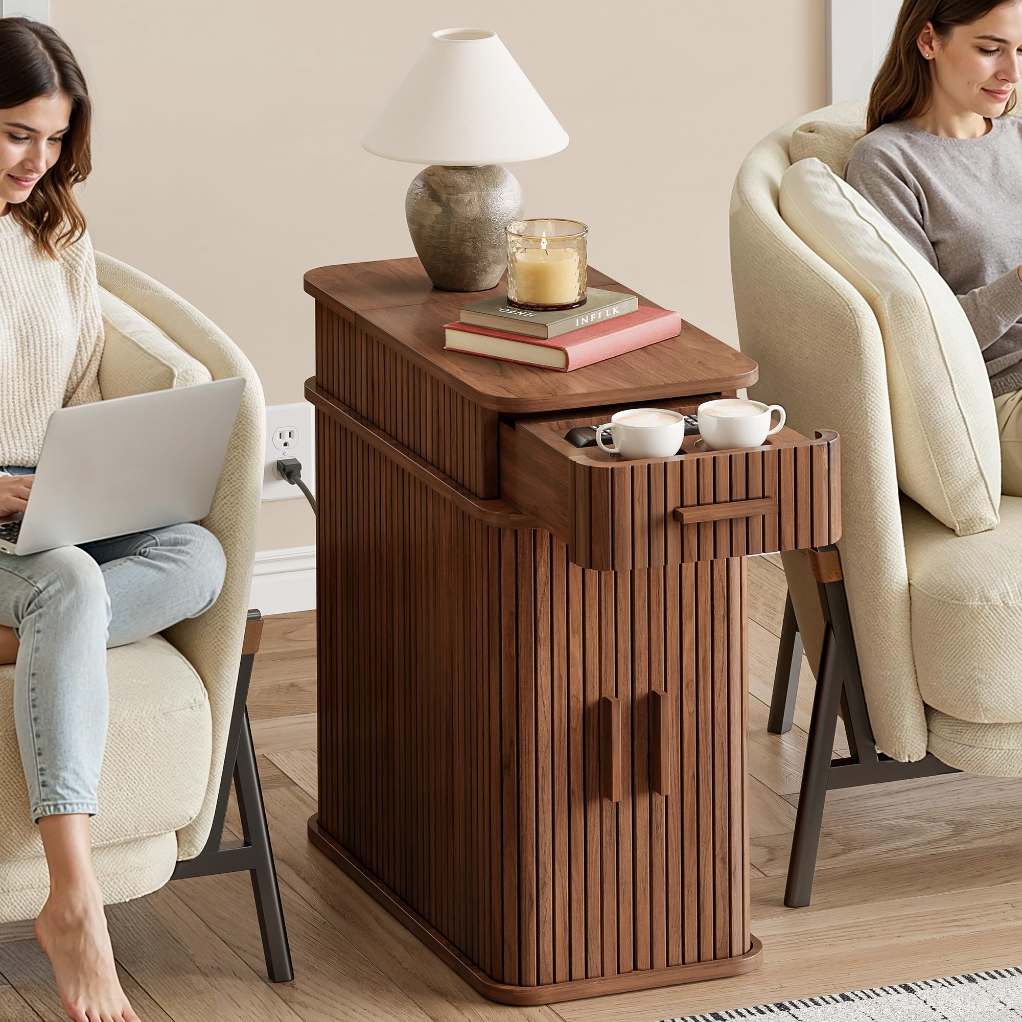 Fluted End Table with Charging Station