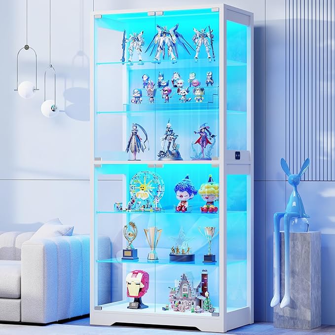 71" 6-Tier Glass Display Cabinet with LED Lighting