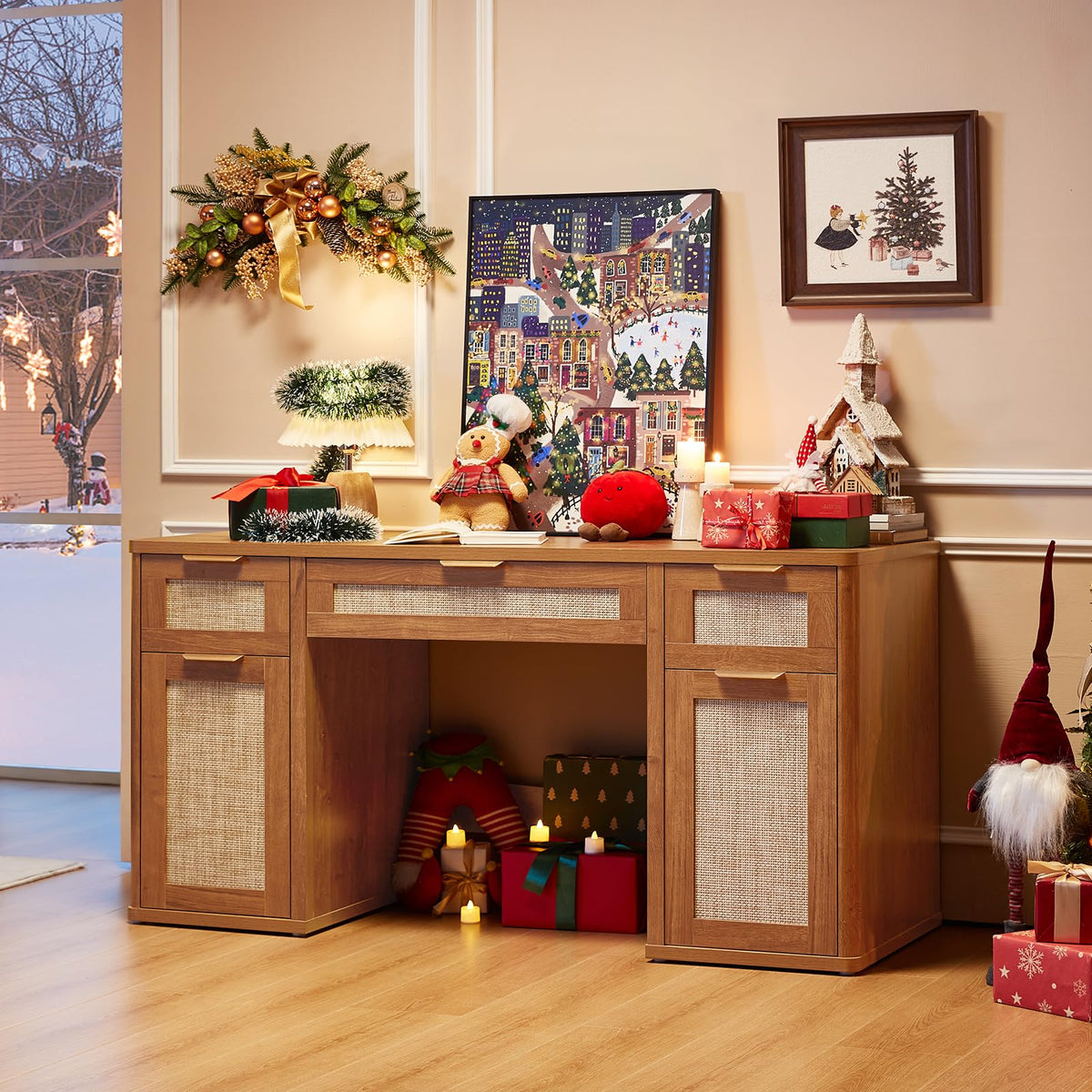 Rattan-Style Storage Desk