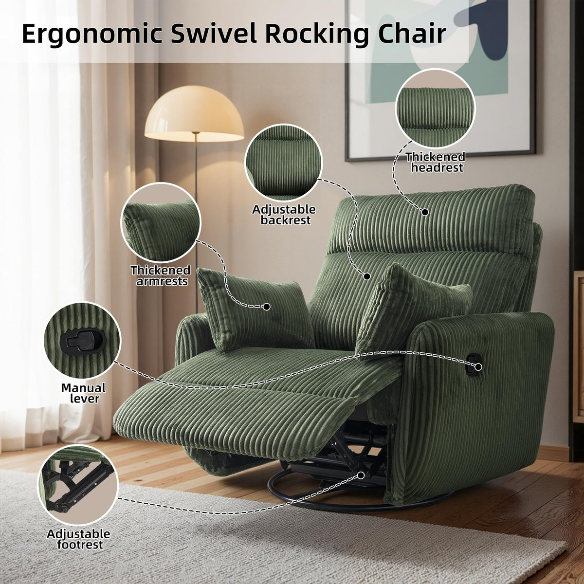 Green Corduroy Swivel Recliner
