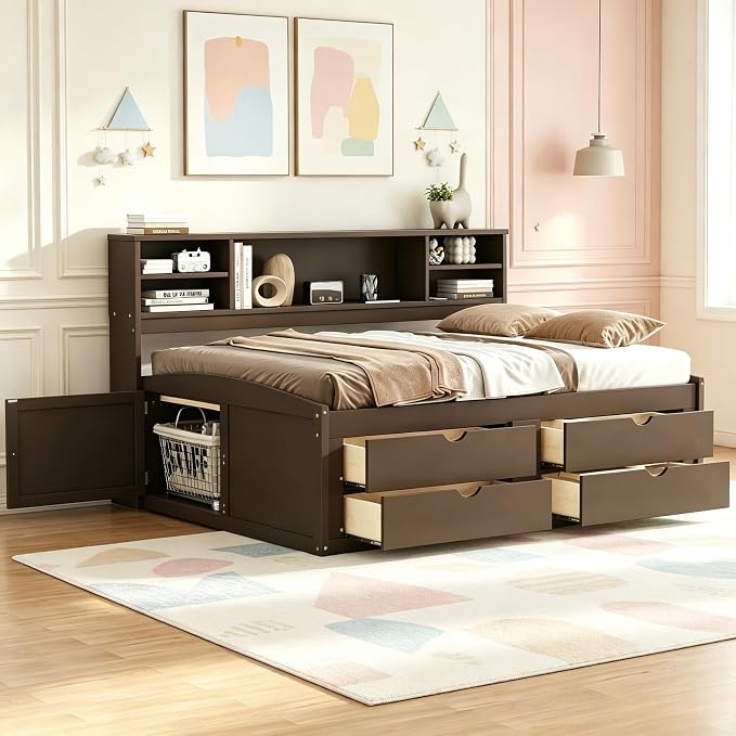 Full Storage Daybed with Drawers & Shelves